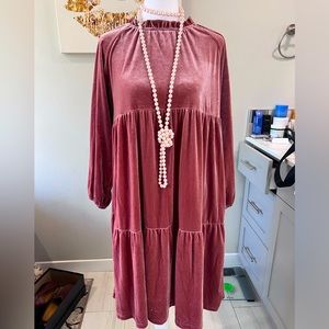 Bella Danna Peach/Coral Blush Colored Velour Tiered Dress, size S
